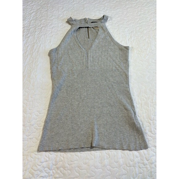 Venus Grey Ribbed Knit Vneck Highneck Zipper Back Tank size medium - Picture 1 of 7